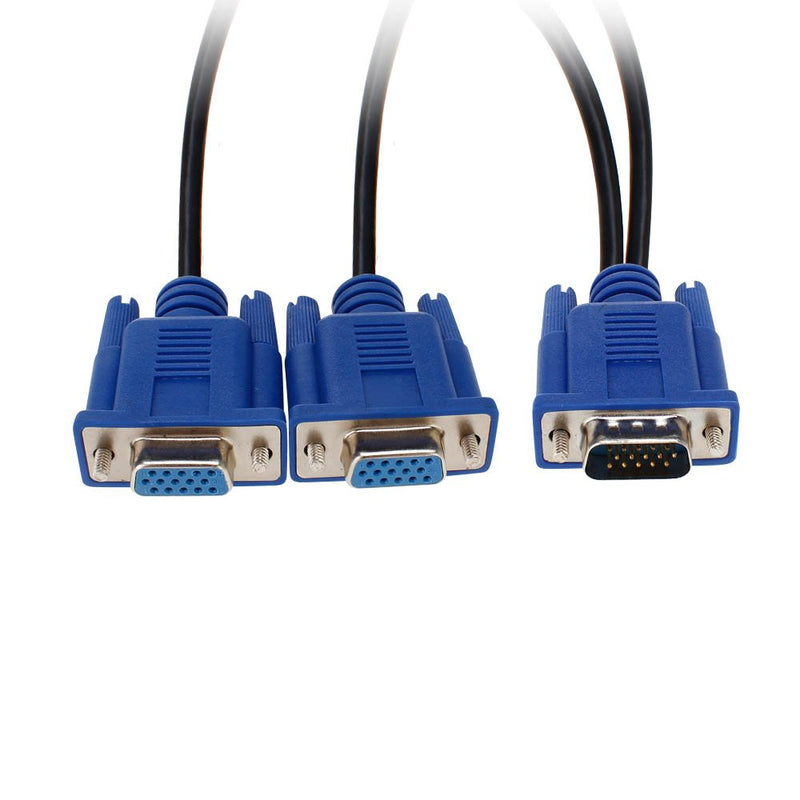  [AUSTRALIA] - SAYTAY VGA Monitor Y-Splitter Cable,VGA 1 Male to Dual 2 VGA Female Adapter Converter Video Cable for Screen Duplication - 1 Foot(Blue)