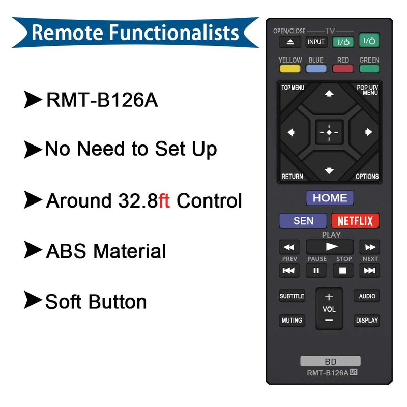 New RMT-B126A Remote Control Replacement for Sony Blu-Ray Disc DVD Player BDPBX120 BDPBX320 BDPBX520 BDPBX620 BDPS1200 BDPS2100 BDPS2200 BDPS3200 BDPS5200D BDPS6200, sub RMT-VB200U RMT-VB100U - LeoForward Australia