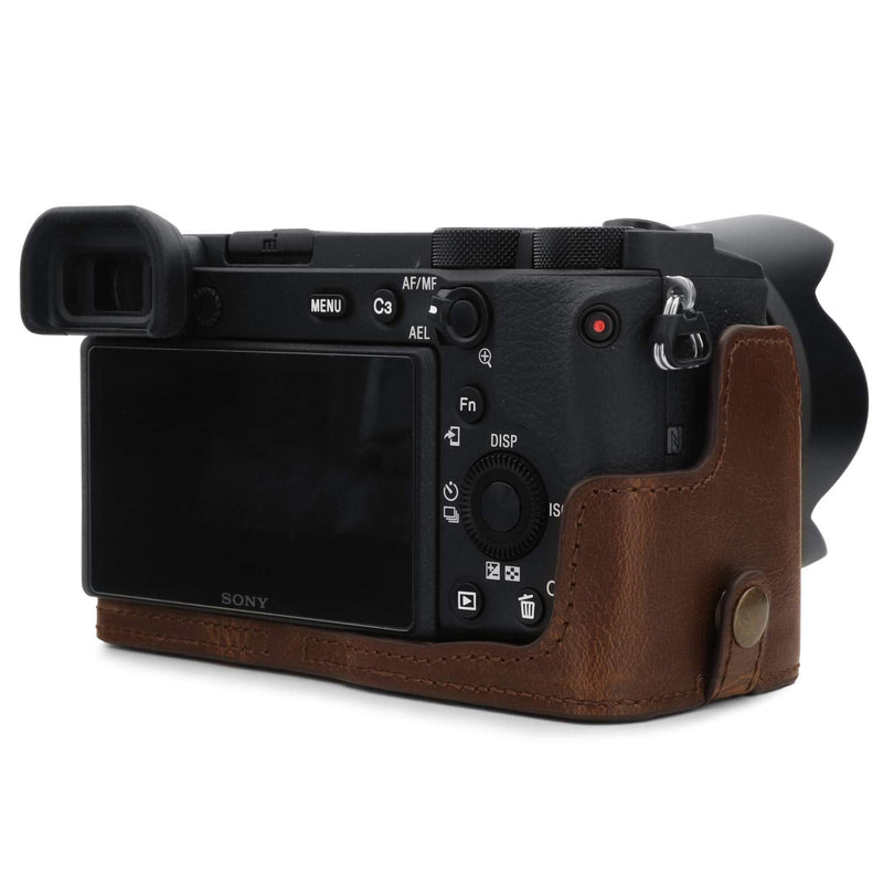  [AUSTRALIA] - MegaGear Ever Ready Leather Camera Half Case Compatible with Sony Alpha A6600 Dark Brown