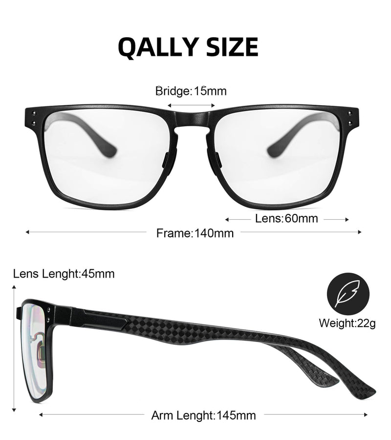  [AUSTRALIA] - QALLY Mens Carbon Fiber Blue Light Blocking Glasses Rectangle Anti Eyestrain Computer Glasses with Clear Lens Filter UV Light Black Frame/Clear Lens
