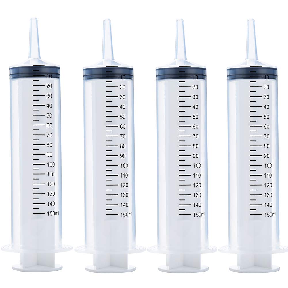  [AUSTRALIA] - 4 Pack 150ml Syringes, Large Plastic Garden Industrial Syringes for Scientific Labs, Measuring, Watering, Refilling, Filtration Multiple Uses