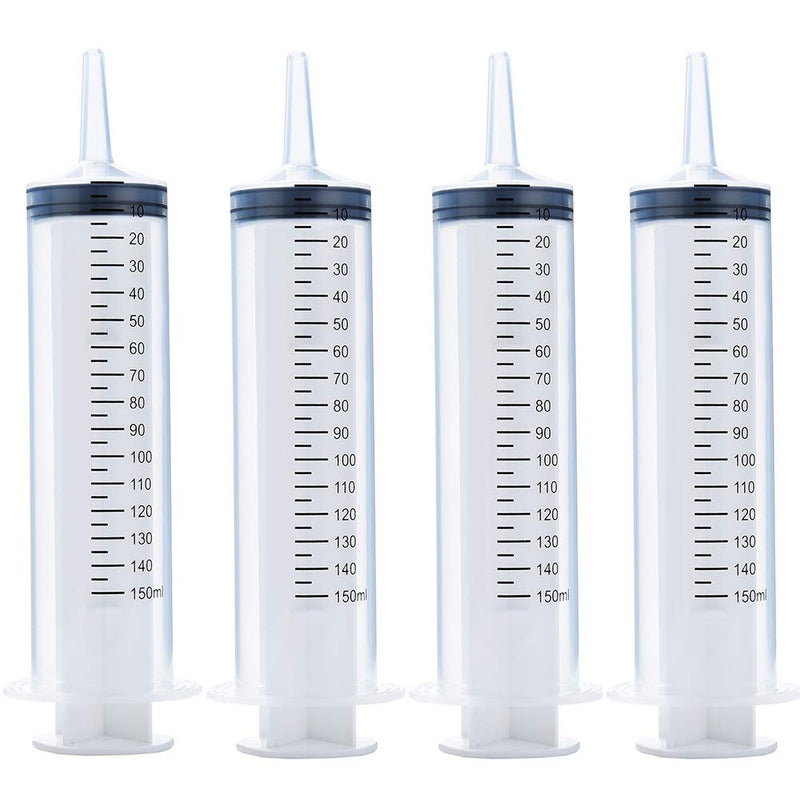  [AUSTRALIA] - 4 Pack 150ml Syringes, Large Plastic Garden Industrial Syringes for Scientific Labs, Measuring, Watering, Refilling, Filtration Multiple Uses