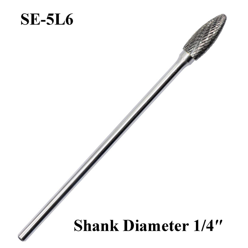 SE-5L6 Tungsten Carbide Burr Lengthened Rotary File Oval Egg Shape Double Cut with 1/4''Shank for Die Grinder Drill Bit - LeoForward Australia