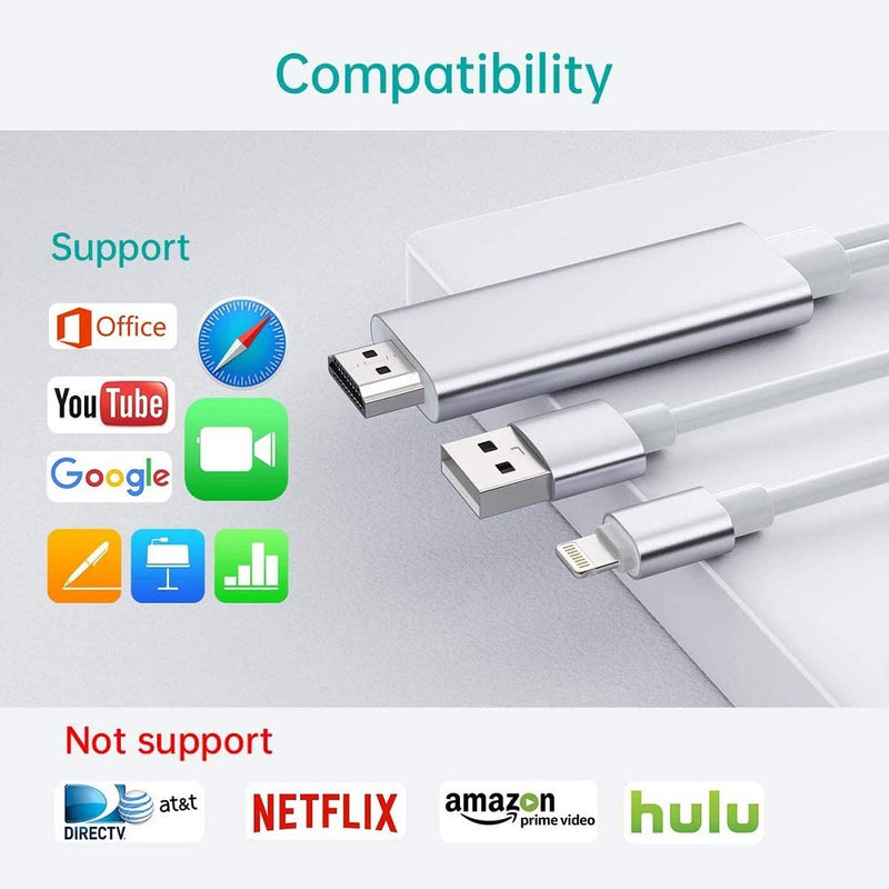  [AUSTRALIA] - [Apple MFi Certified] Lightning to HDMI Adapter Cable, Compatible with iPhone iPad to HDMI Adapter Cable, 1080P Digital AV Adapter HDTV Cable for iPhone/iPad to TV Projector Monitor - 5.9ft, Silver