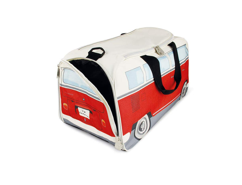 BRISA VW Collection - Volkswagen Samba Bus T1 Camper Van Sport, Gym, Travel Bag, Duffel with Shoe/Wet Compartment (Small/Red/Beige) Small (19.6 x 9.8 x 10.2 inches)/Red & Beige - LeoForward Australia