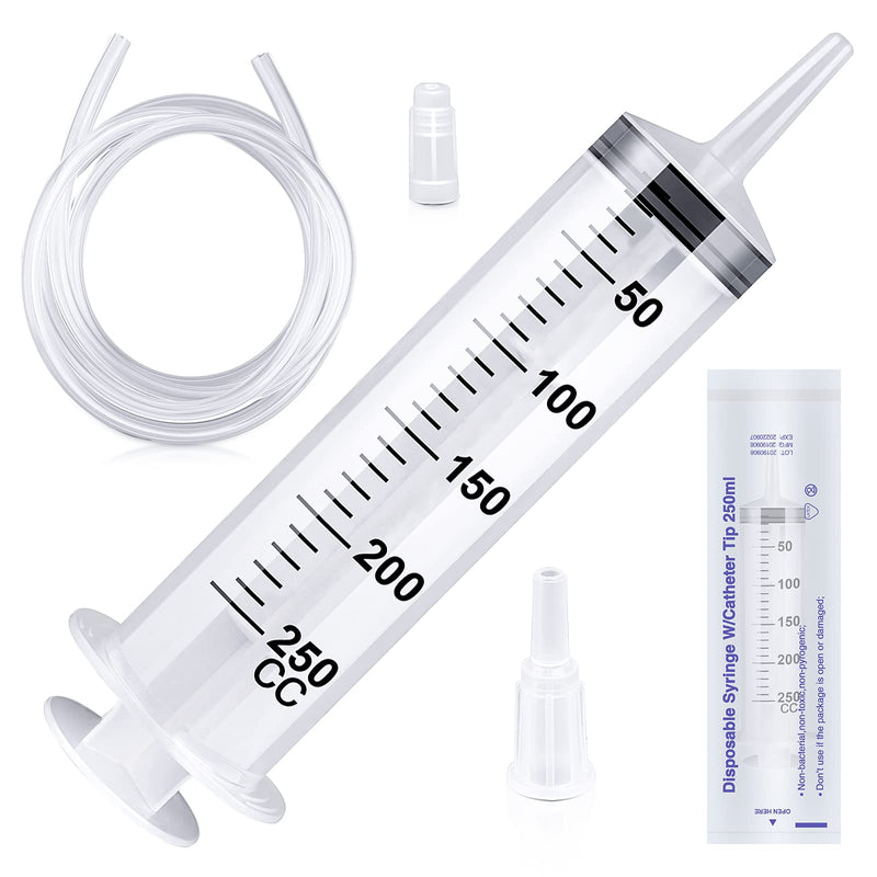  [AUSTRALIA] - 150/250/350/550ml syringe with plastic tubes Reusable plastic syringe for oil or glue applicators, experiments, pet feeding, industrial applications（250ml） 250ML