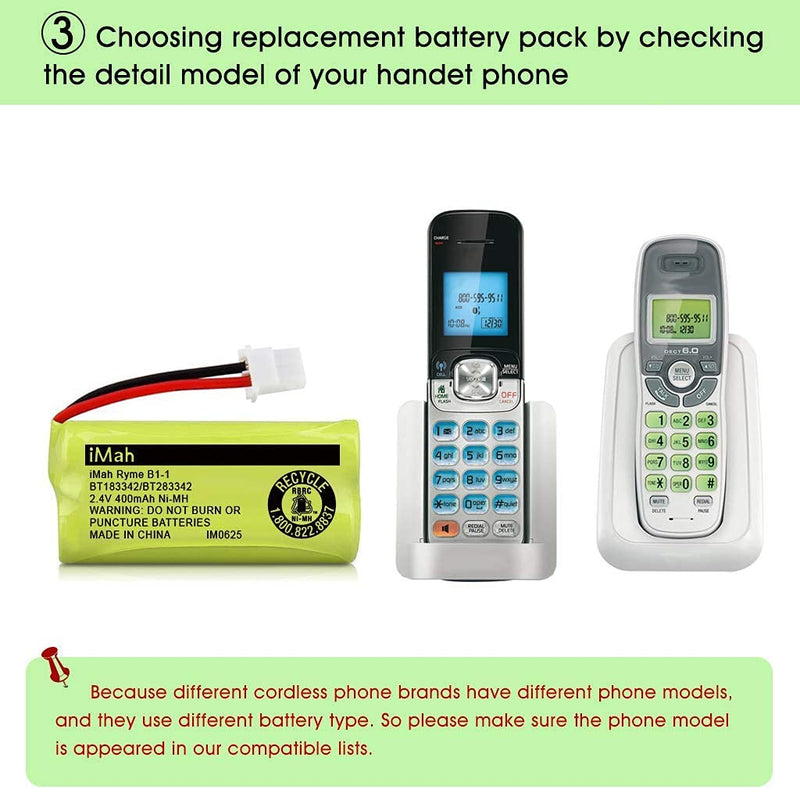  [AUSTRALIA] - iMah BT183342/BT283342 2.4V 400mAh Ni-MH Battery Compatible with AT&T CL82207 EL52100 EL50003 VTech CS6709 CS6609 CS6409 BL102-3 Handset Replace Battery BT166342 BT266342 BT162342 BT262342, 2-Pack