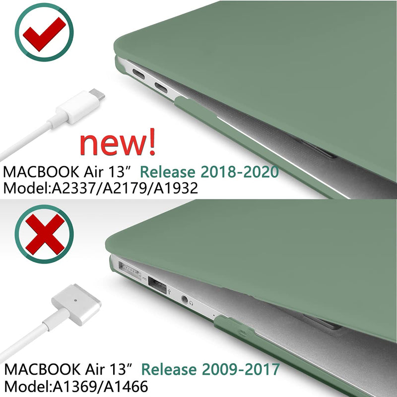  [AUSTRALIA] - DONGKE for MacBook Air 13 inch Case 2021 2020 2019 2018 Release A2337 M1 A2179 A1932, Plastic Hard Shell Case & Keyboard Cover Only Compatible with MacBook Air 13 inch Retina Fits Touch ID, Green Midnight Green 2