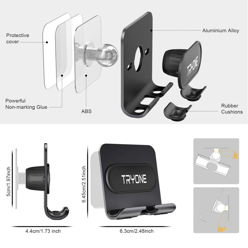 Wall Mount Phone Holder - Tryone Wall Phone Holder Mount with 2Pcs Adhesive Strip,Update Version Wall Phone Mount for Bathroom,Kitchen,Office and More,Compatible with All Phones and Mini Tablet Black - LeoForward Australia