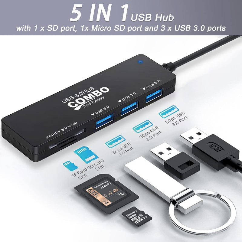  [AUSTRALIA] - USB 3.0 Hub with SD/TF Card Reader, VIENON 5 in 1 Docking Station USB Data Hub USB Splitter for MacBook, PC, Laptops, Printer,Surface Pro, USB Flash Drives and More