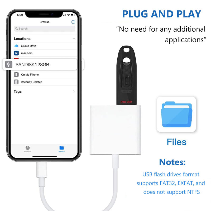  [AUSTRALIA] - Lightning to USB Camera Adapter for iPhone with Charging Port USB 3.0 Female OTG Cable for iPad to Connect Card Reader USB Flash Drive U Disk Keyboard Mouse Hubs Midi