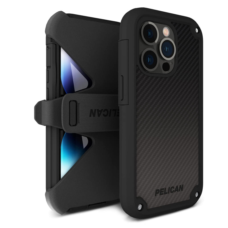  [AUSTRALIA] - Pelican Shield Kevlar Series - iPhone 14 Pro Case 6.1" [Compatible with MagSafe] Magnetic Charging Phone Case with Belt Clip Holster Kickstand [21FT MIL-Grade Drop Protection] Cover - Black