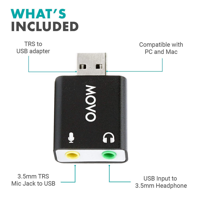  [AUSTRALIA] - Movo USB-AC 3.5mm TRS Microphone to USB 2.0 Stereo Audio External Sound Card Adapter for PC and Mac. USB Sound Card Adapter for Computer or Laptop Convert USB Input to 3.5mm TRS Headphone or Mic Jack