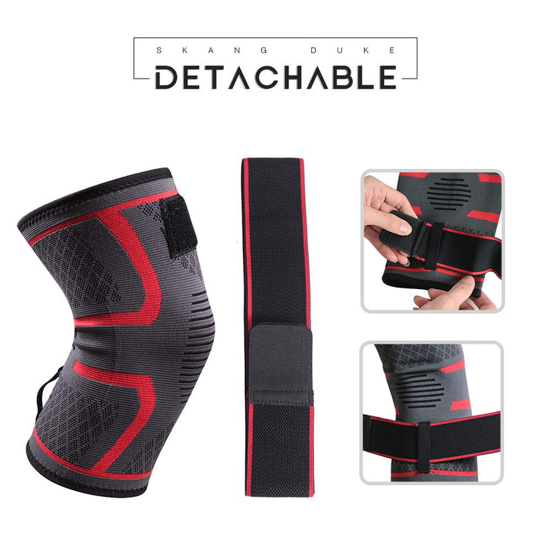  [AUSTRALIA] - Knee Brace with Adjustable Strap, Professional Knee Compression Sleeve for Men & Women, No-Slip Knee Pad for Joint Protection, Sports, Running, Basketball, Arthritis Relief (Red Medium) Red Medium