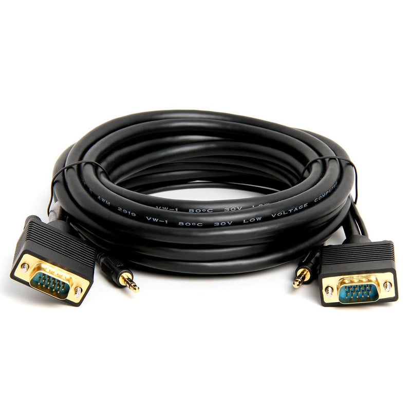  [AUSTRALIA] - Cmple - VGA SVGA Monitor Cable, Gold Plated Connectors, Support Full HD Displays HDTVs (Male-to-Male) with 3.5mm Stereo Audio - 15 Feet 15FT Black