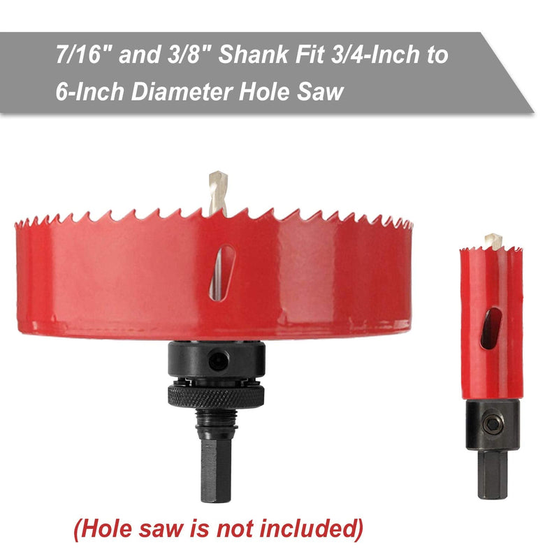  [AUSTRALIA] - SUNGATOR Hole Saw Mandrel, 4-Piece Hole Saw Arbor Set, 7/16" and 3/8" Shank Fit 3/4-Inch to 6-Inch Diameter, Including Medium Adapter and HSS Pilot Drills Suitable for Common Brand Hole Saws