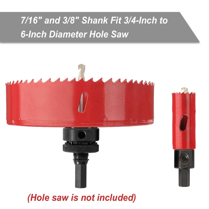 SUNGATOR Hole Saw Mandrel, 4-Piece Hole Saw Arbor Set, 7/16" and 3/8" Shank Fit 3/4-Inch to 6-Inch Diameter, Including Medium Adapter and HSS Pilot Drills Suitable for Common Brand Hole Saws - LeoForward Australia