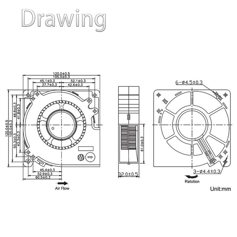  [AUSTRALIA] - 12V Blower Centrifugal Fan 120mm x 32mm 1232,High Airflow CFM Speed,Dual Ball Bearing 4.72x4.72x1.26 inch