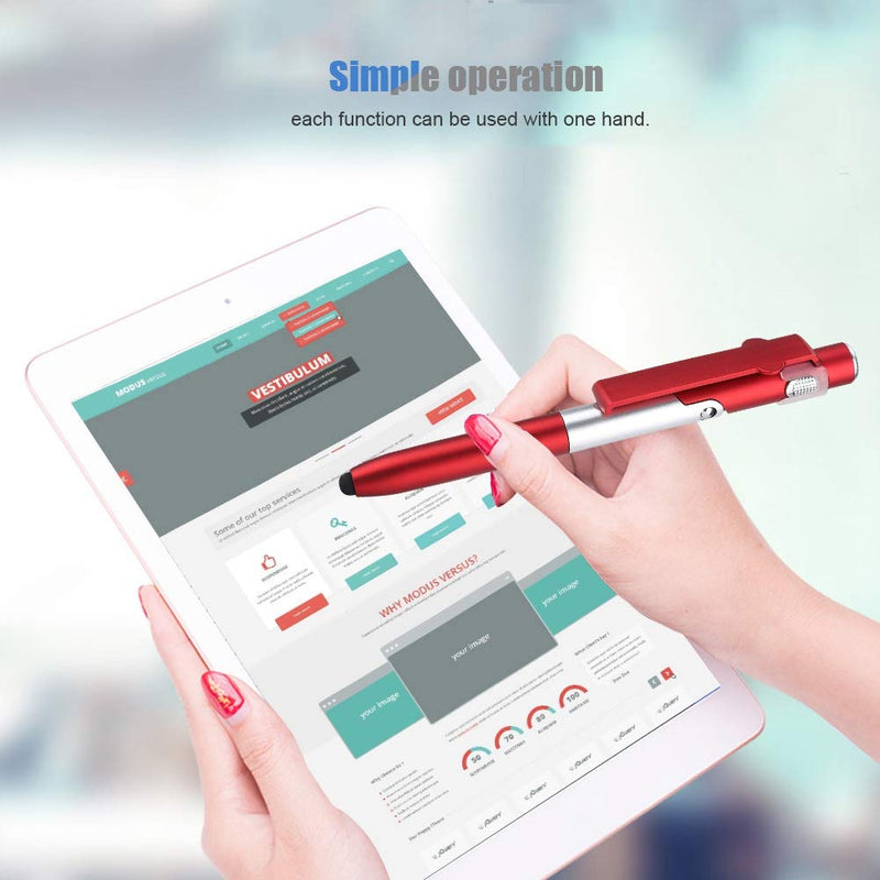 ASHATA Capacitive Pen, 4 in 1 Touch Screen Capacitive Ballpoint Pens with LED Light for Tablet,Foldable Capacitive Touch Pen Stylus Pen/Cell Phone Holder Stand(Red) - LeoForward Australia