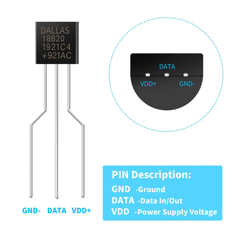  [AUSTRALIA] - Weewooday Pack of 20 DS18B20 IC Temperature Sensor Digital Thermometer 1-Wire Interface Technology with 3-Pin TO-92 Compatible with Arduino/Raspberry Pi