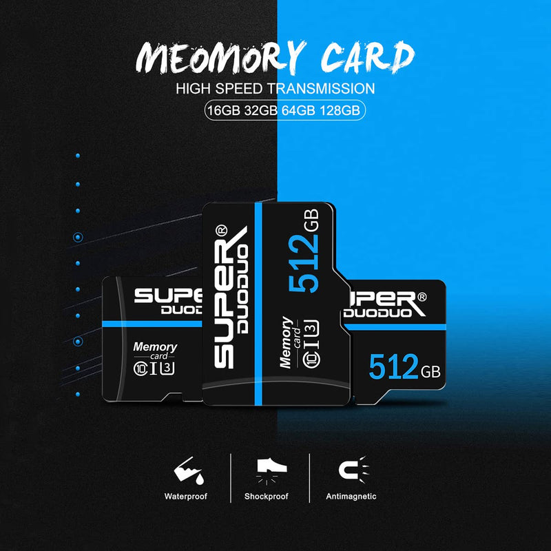  [AUSTRALIA] - Micro SD Card 512GB Micro SD Memory Card Class 10 TF Card Class 10 Mini SD Card and SD Card Adapter for The Smart Phone/Camera LT-512GB