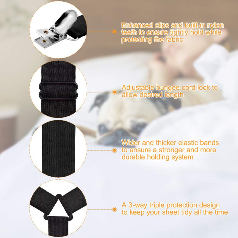  [AUSTRALIA] - Bed Sheet Holder Straps, Bed Sheet Fasteners Suspenders Holder Straps Adjustable Crisscross Elastic Band Fitted Bed Sheet Holder Fasteners Grippers Clip,2pcs/Set Black