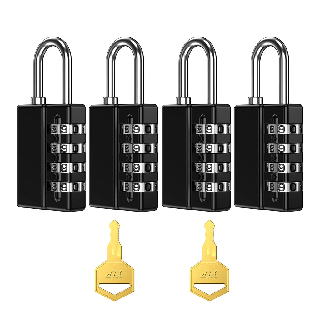  [AUSTRALIA] - (Newest Version) 4 Pack Combination Padlock, 4 Digit Resettable Security Padlock with Keys, Waterproof Gate Lock for School, Gym or Sports Locker, Fence, Toolbox, Case, Hasp Storage Black