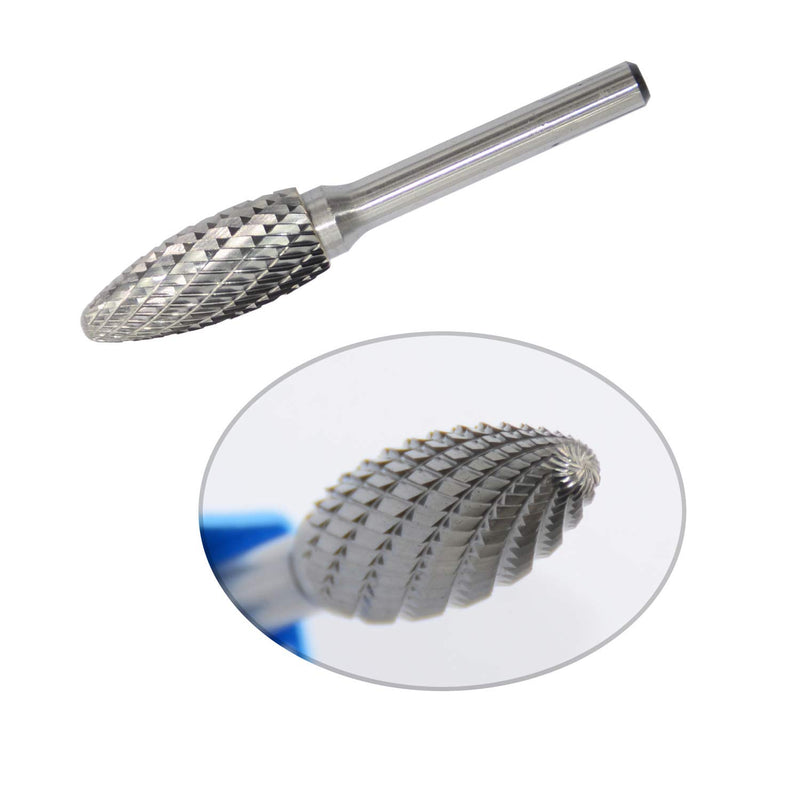 SH-5 Tungsten Carbide Burr Rotary File Flame Shape Double Cut with 1/4''Shank for Die Grinder Drill Bit - LeoForward Australia