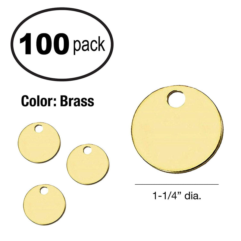  [AUSTRALIA] - Lucky Line Solid Brass Round Tag - One Hole and 1-1/4 Inch Diameter, 100 Per Box (26012)