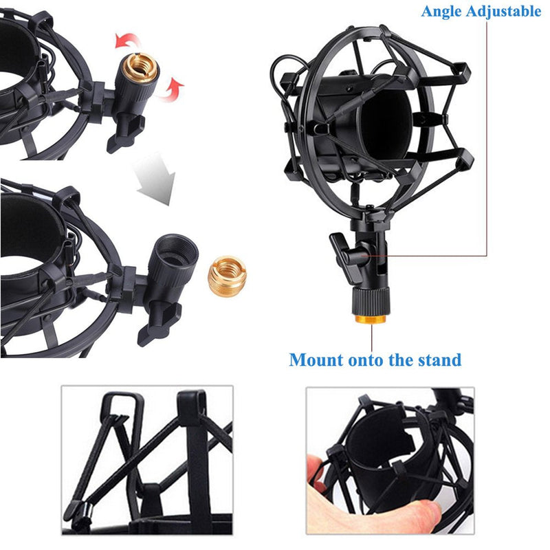  [AUSTRALIA] - Etubby 42-47mm Microphone Shock Mount with Double Mesh Pop Filter & Screw Adapter, Adjustable Anti Vibration High Isolation Metal Mic Mount Holder Clip for Diameter of 42-47mm Microphone 42-47mm / M