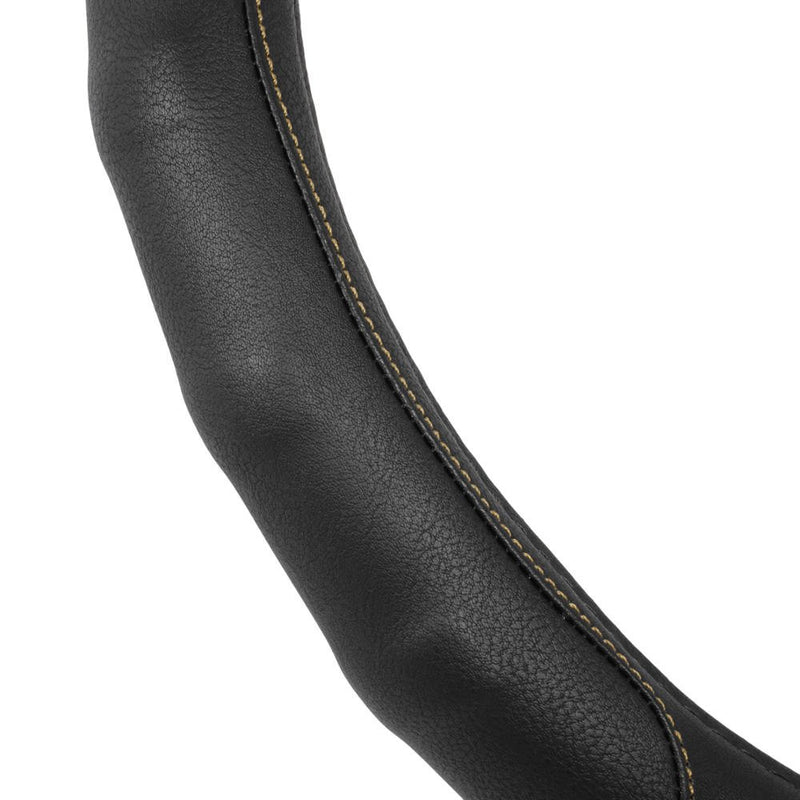  [AUSTRALIA] - Motor Trend GripDrive Pro Synthetic Comfort Leather Grip Steering Wheel Cover for Cars Trucks Vans SUVs (Black / Beige Accent Stitching) (Small Size 13.5 - 14.5 Inch) Black / Beige Accent Stitching Small (13.5 - 14.5")