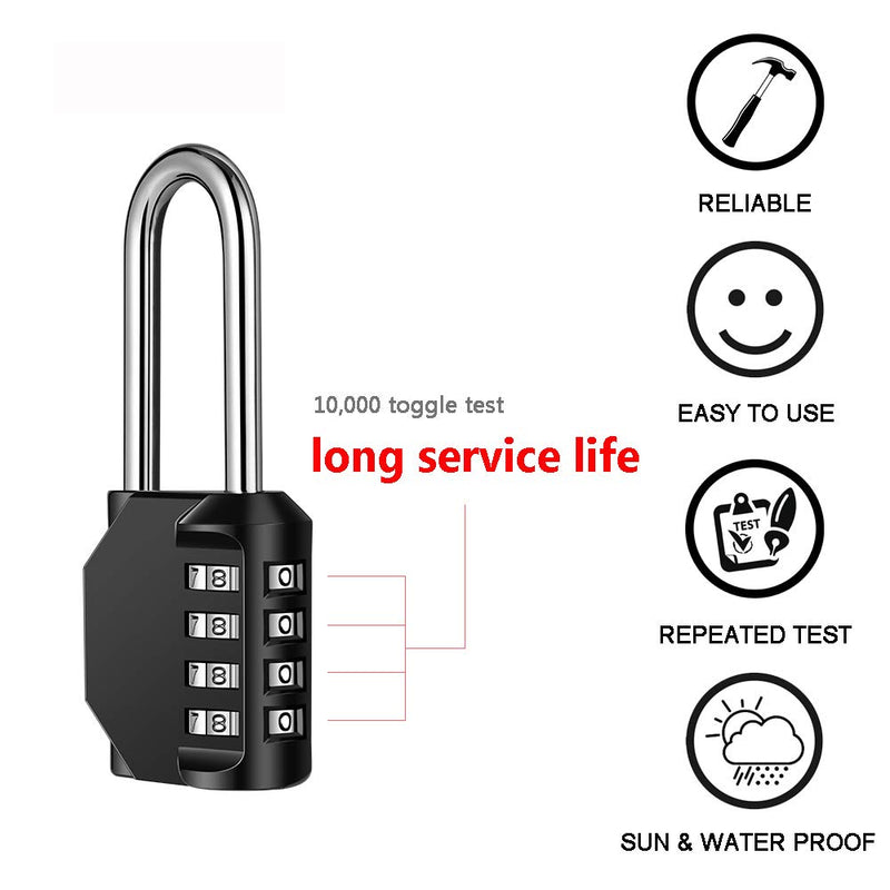  [AUSTRALIA] - Disecu 4 Digit Combination Lock 2.2 Inch Long Shackle Outdoor Waterproof Padlock for School Gym Locker, Sports Locker, Hasp Storage, Fence, Gate, Case, Toolbox (Black, 2 Pack) Black