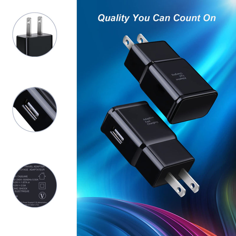  [AUSTRALIA] - Adaptive Fast Charging USB Wall Charger, Qihop 4-Pack Fast Charging Block Travel USB Charger Adapter Compatible Samsung Galaxy S21 S20 S10 S9 S8 S7 Edge Plus, Note 8 9 10+, A13 A32 A52 A53 iPhone Black Black