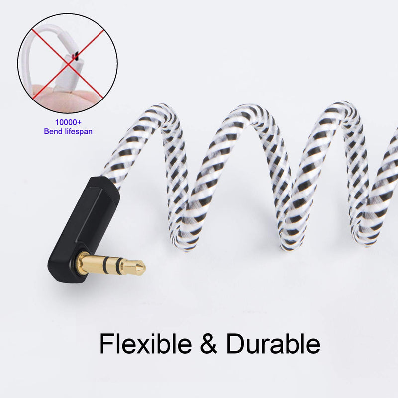 CableCreation Aux Cable 10FT, 3.5mm Auxiliary Audio Cable 90 Degree Right Angle Compatible with Echo Dot, iPhone, iPod, iPad, Samsung, Smartphones, Tablets, Speakers & More, 24K Gold Plated /3M [1-Pack] 10 Feet Black & White - LeoForward Australia