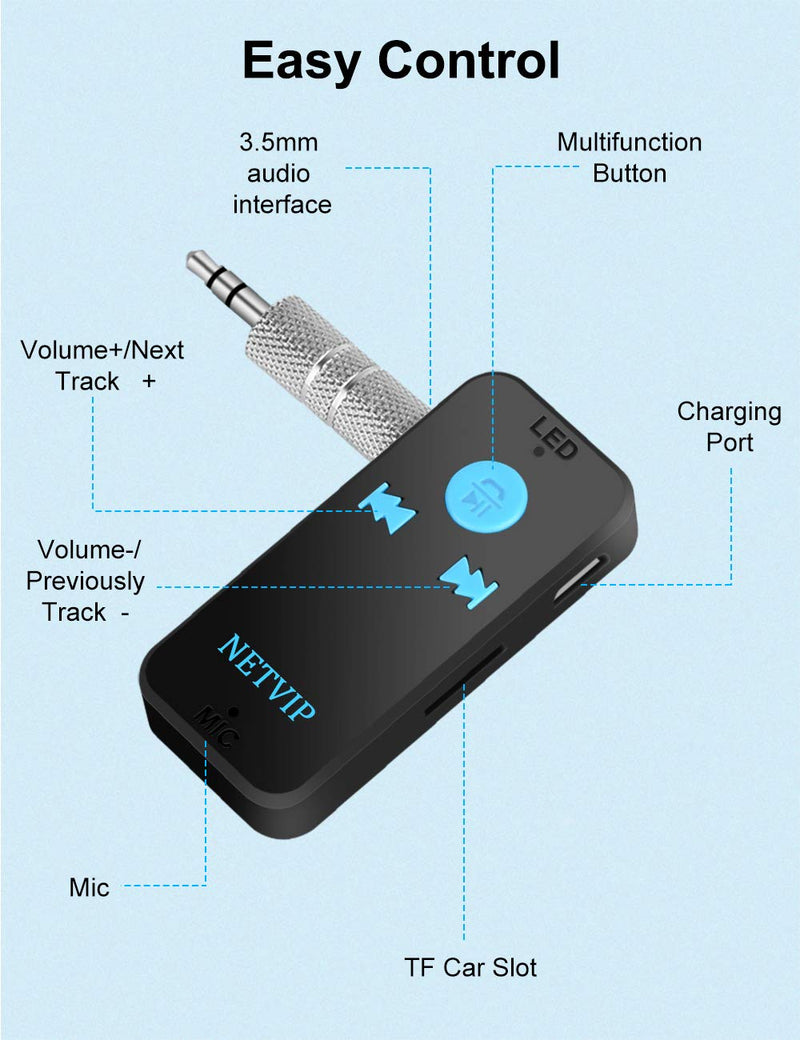  [AUSTRALIA] - Bluetooth Receiver for Music Streaming, Mini Bluetooth Car Audio Adapter, 8 Hour Battery Life, Built in Microphone, Handsfree Calls, for Car, Home Stereo, Headphones, Speakers-Support TF Card Black