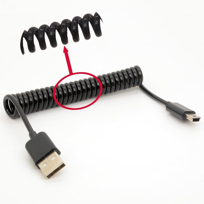  [AUSTRALIA] - BSHTU Mini USB Cable Spiral Coiled USB 2.0-A to Mini-B 5-Pin Data Sync & Charger Lead Connector 1M (1 Meter) 1 Meter
