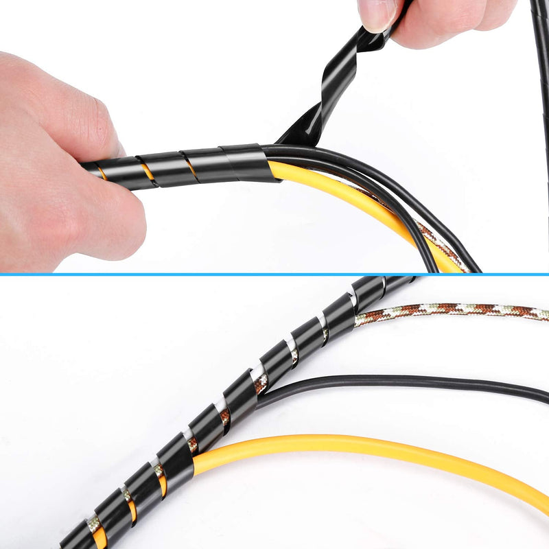  [AUSTRALIA] - MOSOTECH Cable Management System, 2 x 17ft Cable Tidy Spiral Wrap + 1 x 10ft Cable Ties, DIY Flexible Cable Protector for Home Office PC TV Wire Organizer