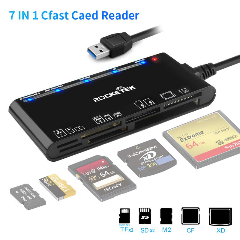 Card Reader USB 3.0, Rocketek 7 in 1 Memory Card Reader, USB 3.0 (5Gps) High Speed CF/SD/TF/XD/MS/Micro SD Card Solt All in one Card Reader for Windows XP/Vista/Mac OS/Linux,etc - LeoForward Australia