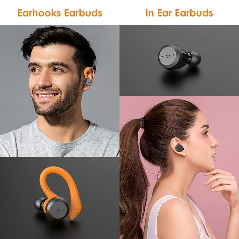  [AUSTRALIA] - Wireless Earbuds, Coucur Bluetooth 5.1 Sport Headphones in Ear with Detachable Earhooks, Bluetooth Earbuds with Immersive Sound, Wireless Headphones with Mic, IP7 Waterproof Earphones, Headset Orange