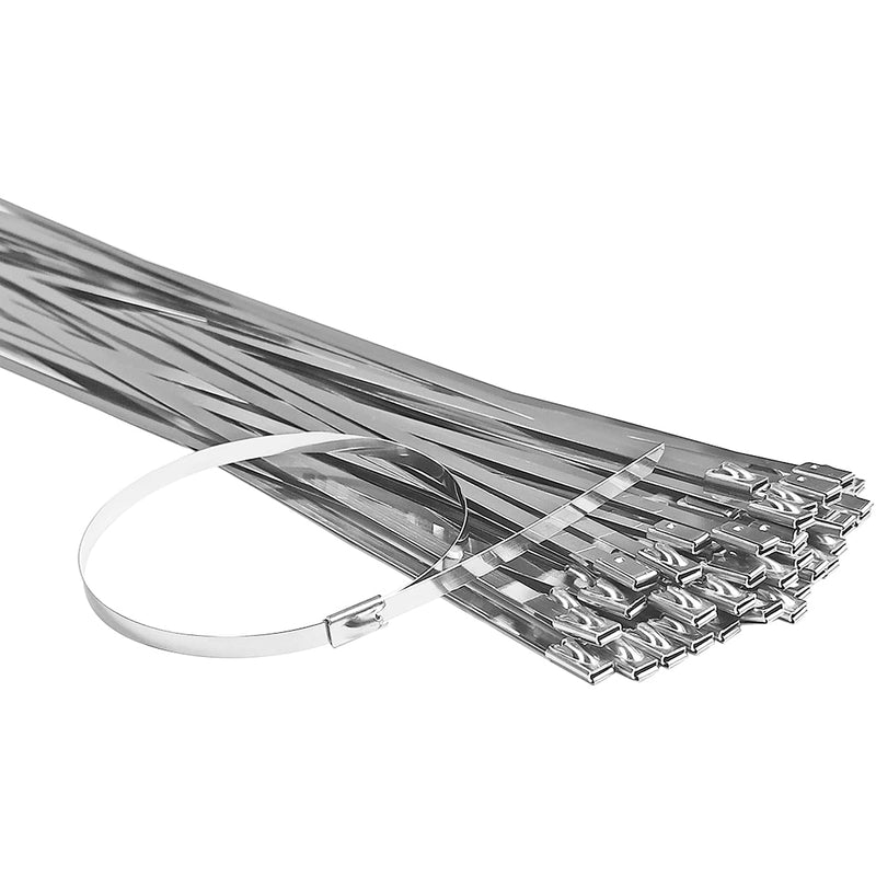  [AUSTRALIA] - 50pcs Metal Cable Zip Ties, 304 Stainless Steel Cable Ties, Exhaust Wrap Multi-Purpose Locking Cable Metal Zip Ties(11.8 Inches)