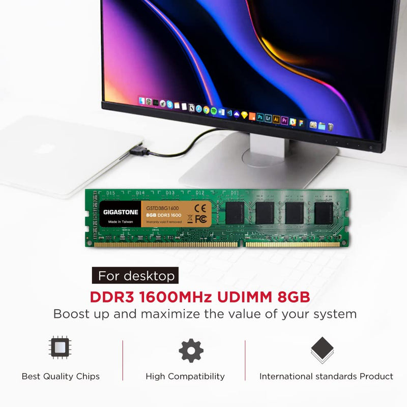  [AUSTRALIA] - 【DDR3 RAM】 Gigastone 8GB RAM DDR3 8GB DDR3-1600MHz PC3-12800 CL11 1.5V UDIMM 240 Pin Unbuffered Non ECC for PC Computer Desktop Memory Module Ram Upgrade (Desktop ONLY)