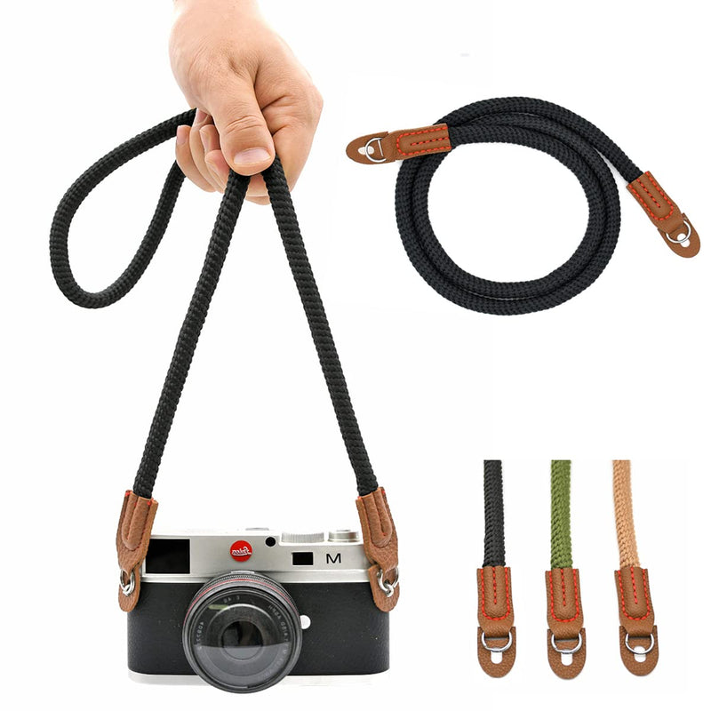  [AUSTRALIA] - Eorefo Camera Strap Vintage 100cm Camera Rope Strap Neck Shoulder Belt Strap for Mirrorless and Dslr Camera.(Black) Black