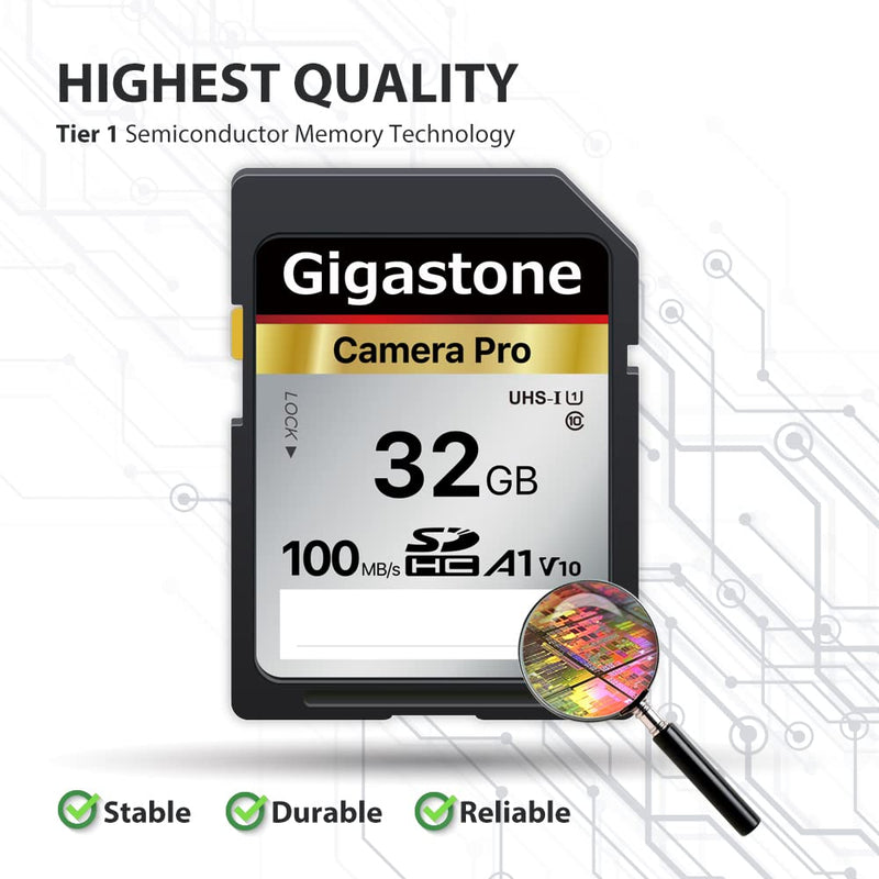  [AUSTRALIA] - Gigastone 32GB 2-Pack SD Card, Camera Pro, A1 V10 SDHC Memory Card High Speed Full HD Video Compatible with Canon Nikon Sony Pentax Kodak Olympus Panasonic Digital Camera, with 2 Mini Cases SD 32GB A1 V10 2PK