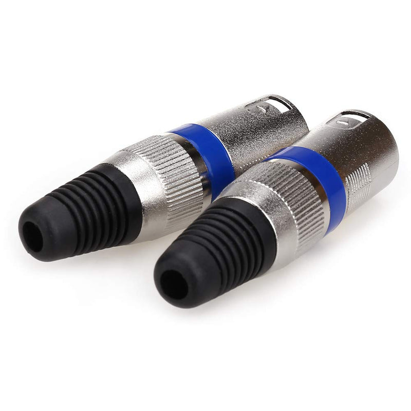  [AUSTRALIA] - NANYI XLR Plug, XLR 3 Pin Male Plugs Audio Mic Microphone Connector, Silver Housing Blue Circle - 2 Pack Male-Plug-2P