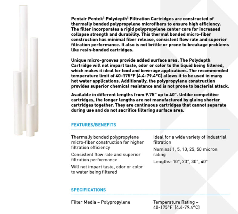  [AUSTRALIA] - Pentair Pentek PD-5-934 Sediment Water Filter, 10-Inch, Under Sink Polydepth Polypropylene Replacement Cartridge, 10" x 2.5", 5 Micron