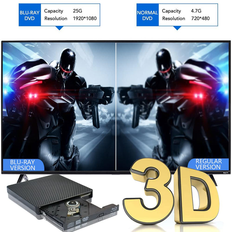  [AUSTRALIA] - External Blu ray Drive DVD/BD Player Read/Write Portable Blu-ray Drive USB 3.0 and Type-C DVD Burner 3D Blu RAL DriveCompatible with/Win7/Win8/Win10 Blu ray Burner Blu-ray version