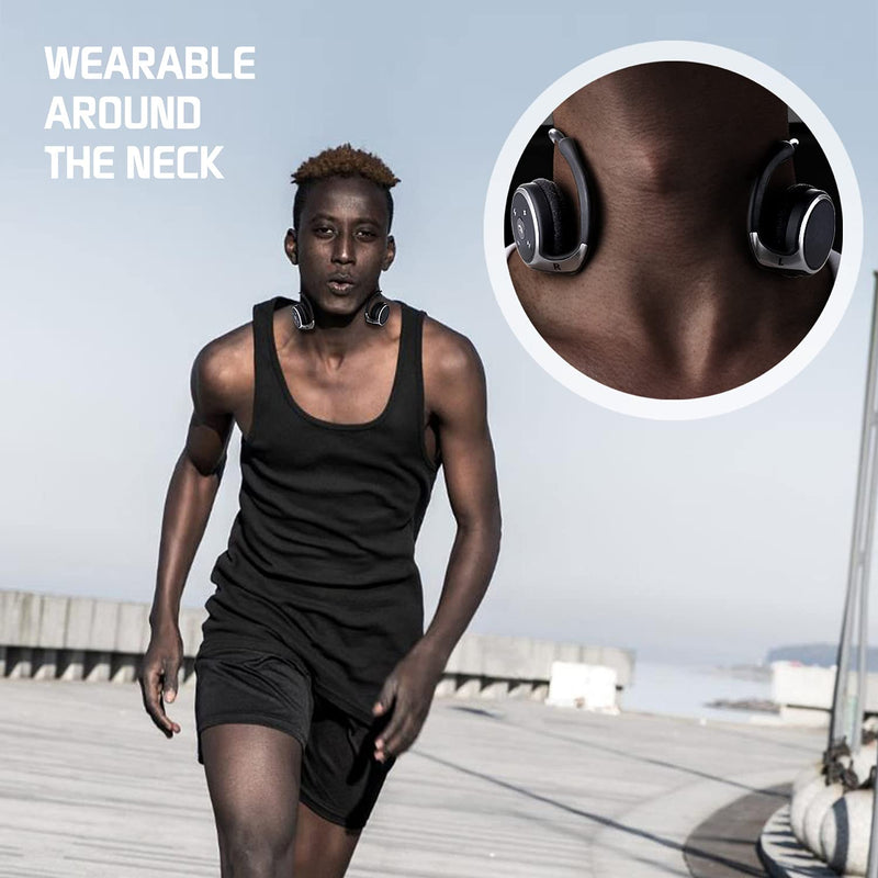  [AUSTRALIA] - Small Bluetooth Headphones Wrap Around Head - Sports Wireless Headset with Built in Microphone and Crystal-Clear Sound, Foldable and Carried in The Purse, and 12-Hour Battery Life, Black