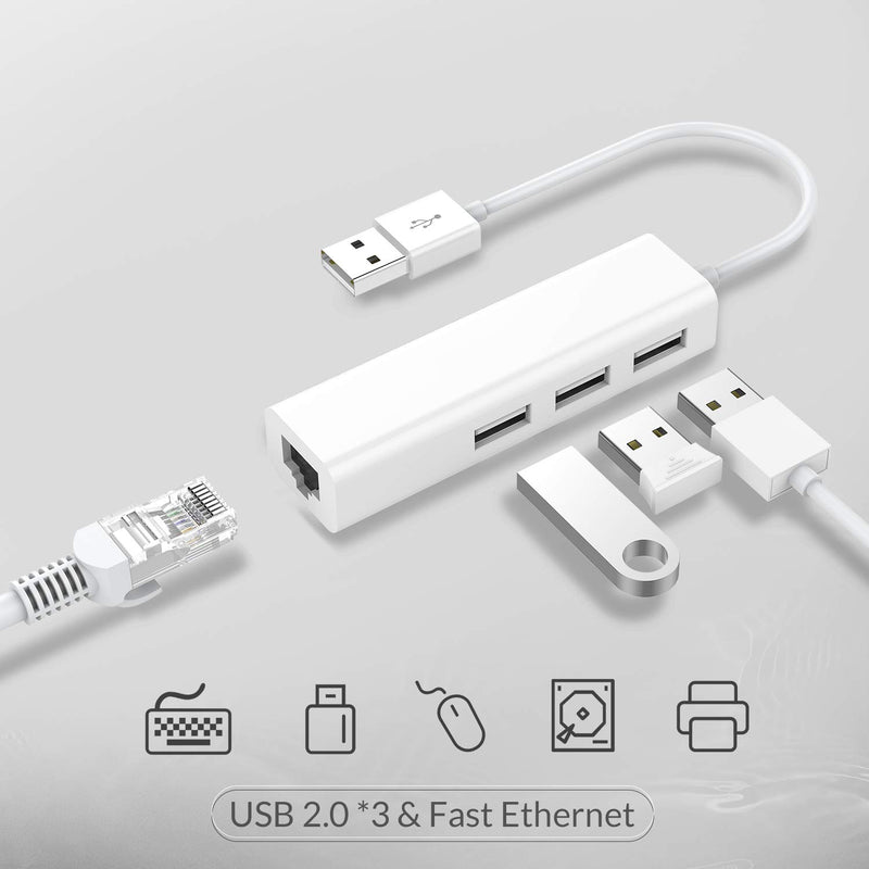 LENTION 3 USB Ports Hub with RJ45 LAN Adapter Laptop Ethernet Dock Network Extender Compatible MacBook Air/Pro (Previous Generation), Chromebook, Windows Laptop, More (White) White - LeoForward Australia