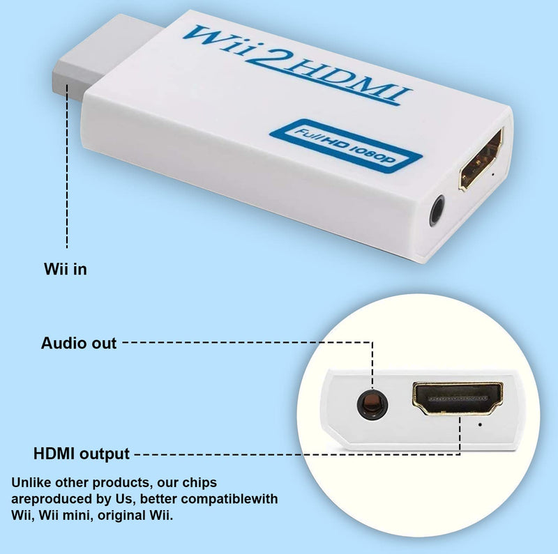  [AUSTRALIA] - RuiPuo Wii to HDMI Converter Output Video Audio Adapter, with 3.5mm Audio Video Output Supports All Wii Display Modes, Best Compatibility and Stability for Nintendo (Wii to HDMI Adapter)