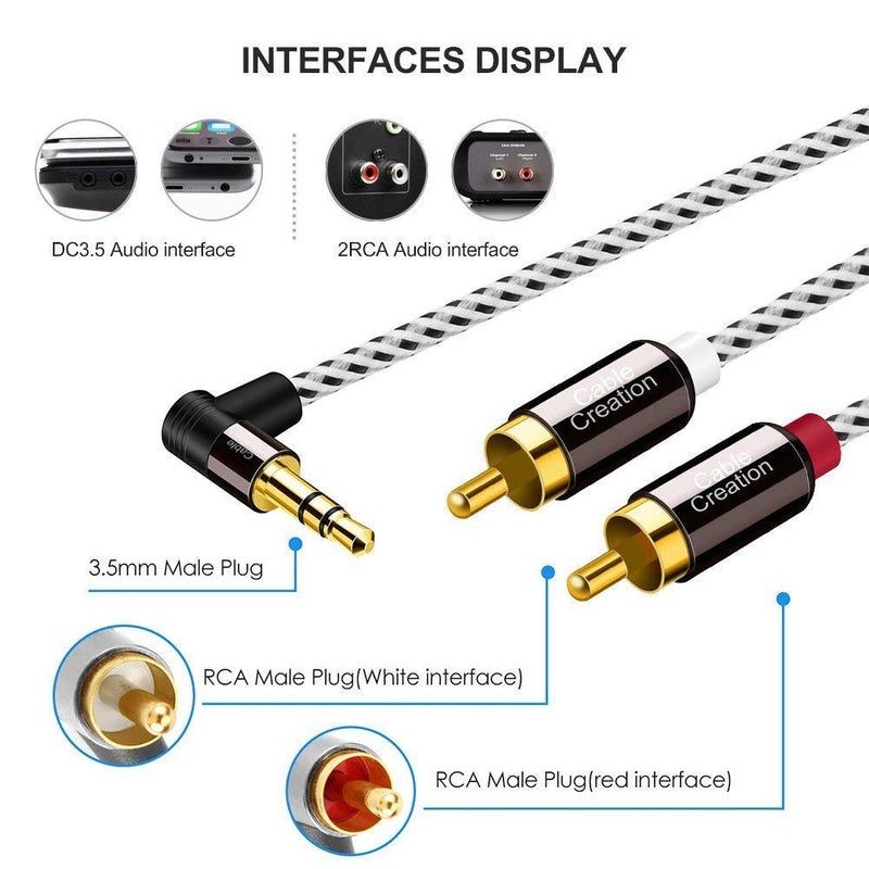 3.5mm to RCA Cable,CableCreation 3 Feet Angle 3.5mm Male to 2RCA Male Auxiliary Stereo Audio Y Splitter Gold-Plated for Smartphones, MP3, Tablets, Speakers,Home Theater,HDTV,1m 3Ft - LeoForward Australia